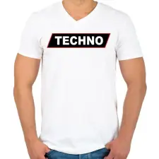 PRINTFASHION Techno - Férfi V-nyakú póló - Fehér férfi póló