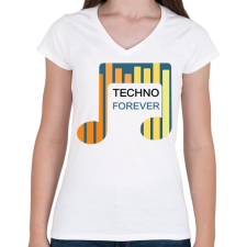 PRINTFASHION Techno Forever - Női V-nyakú póló - Fehér női póló