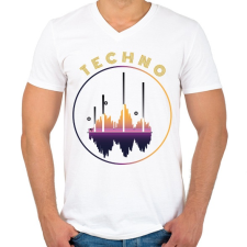 PRINTFASHION Techno - Hang - Férfi V-nyakú póló - Fehér férfi póló