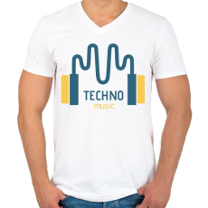 PRINTFASHION Techno music -Fülhallgató - Férfi V-nyakú póló - Fehér