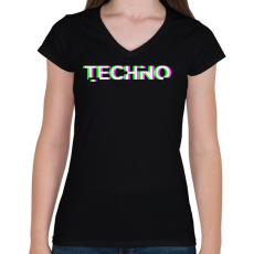 PRINTFASHION Techno - Női V-nyakú póló - Fekete