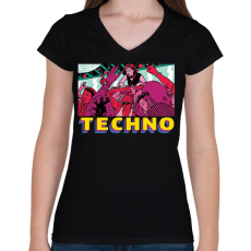 PRINTFASHION Techno party - Női V-nyakú póló - Fekete