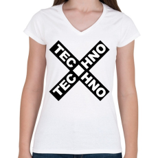 PRINTFASHION TECHNO X - Női V-nyakú póló - Fehér