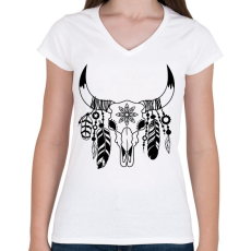 PRINTFASHION tehén koponya - Női V-nyakú póló - Fehér