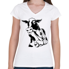 PRINTFASHION tehén - Női V-nyakú póló - Fehér női póló