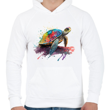 PRINTFASHION teknős béka - Férfi kapucnis pulóver - Fehér férfi pulóver, kardigán