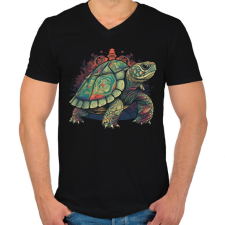 PRINTFASHION Teknős - Férfi V-nyakú póló - Fekete férfi póló