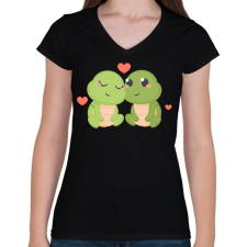 PRINTFASHION Teknős Love - Női V-nyakú póló - Fekete női póló