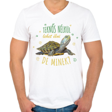 PRINTFASHION Teknős nélkül lehet élni, de minek? - Férfi V-nyakú póló - Fehér férfi póló