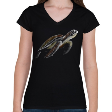 PRINTFASHION Teknős portré - Női V-nyakú póló - Fekete női póló