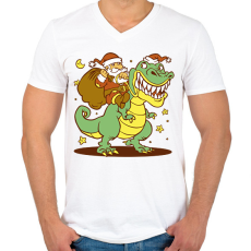 PRINTFASHION Télapó dínó háton - Férfi V-nyakú póló - Fehér