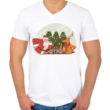 PRINTFASHION Télapó sakkozik - Férfi V-nyakú póló - Fehér férfi póló