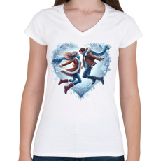 PRINTFASHION Téli szerelem - Női V-nyakú póló - Fehér