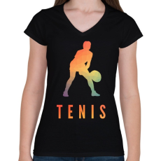PRINTFASHION TENIS - Női V-nyakú póló - Fekete