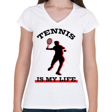 PRINTFASHION Tennis is my life - Női V-nyakú póló - Fehér női póló