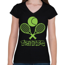 PRINTFASHION tennis - Női V-nyakú póló - Fekete női póló
