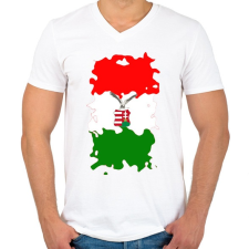 PRINTFASHION Tépett magyar zászló turulos címerrel - Férfi V-nyakú póló - Fehér férfi póló