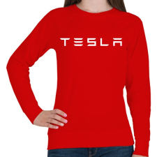 PRINTFASHION TESLA fehér - Női pulóver - Piros női pulóver, kardigán
