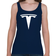 PRINTFASHION TESLA logo fehér - Női atléta - Sötétkék női trikó