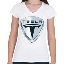 PRINTFASHION Tesla - Női V-nyakú póló - Fehér női póló