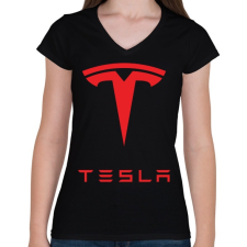 PRINTFASHION Tesla - Női V-nyakú póló - Fekete női póló