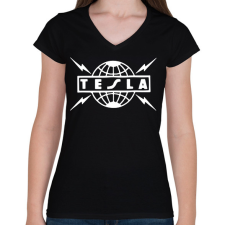 PRINTFASHION Tesla világ - Női V-nyakú póló - Fekete női póló