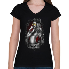 PRINTFASHION Tetovált lány - Női V-nyakú póló - Fekete női póló