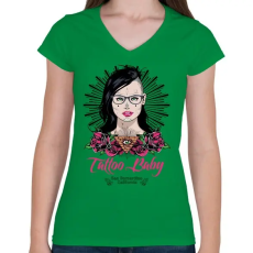 PRINTFASHION Tetovált lány - Női V-nyakú póló - Zöld