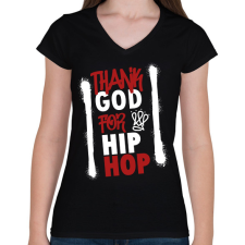 PRINTFASHION Thank God - Női V-nyakú póló - Fekete női póló