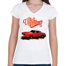 PRINTFASHION The Dukes of Hazzard - Női V-nyakú póló - Fehér