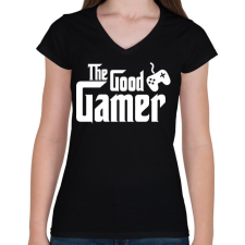 PRINTFASHION The Good Gamer - Női V-nyakú póló - Fekete női póló