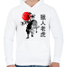 PRINTFASHION the hunting tiger - Férfi kapucnis pulóver - Fehér férfi pulóver, kardigán