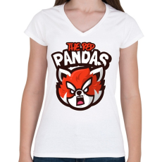 PRINTFASHION The Red Pandas - Női V-nyakú póló - Fehér