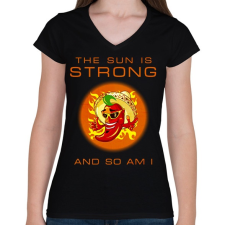 PRINTFASHION THE SUN STRONG - Női V-nyakú póló - Fekete női póló