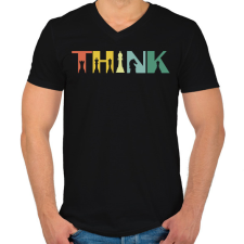 PRINTFASHION THINK - Gondolkodj - Férfi V-nyakú póló - Fekete férfi póló