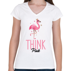 PRINTFASHION thinkpink - Női V-nyakú póló - Fehér