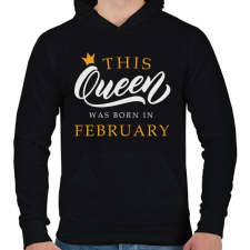 PRINTFASHION THIS QUEEN WAS BORN IN FEBRUARY - Férfi kapucnis pulóver - Fekete férfi pulóver, kardigán