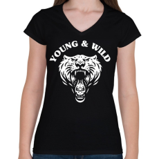 PRINTFASHION Tiger - Női V-nyakú póló - Fekete