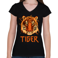 PRINTFASHION TIGERFACE - Női V-nyakú póló - Fekete női póló