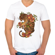 PRINTFASHION tigris - Férfi V-nyakú póló - Fehér férfi póló