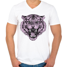 PRINTFASHION Tigris - Férfi V-nyakú póló - Fehér férfi póló