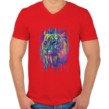 PRINTFASHION Tigris - Férfi V-nyakú póló - Piros férfi póló