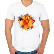 PRINTFASHION tigris liliom - Férfi V-nyakú póló - Fehér férfi póló