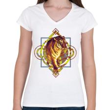 PRINTFASHION Tigris - Női V-nyakú póló - Fehér női póló