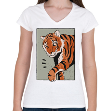 PRINTFASHION Tigris - Női V-nyakú póló - Fehér