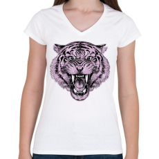 PRINTFASHION Tigris - Női V-nyakú póló - Fehér