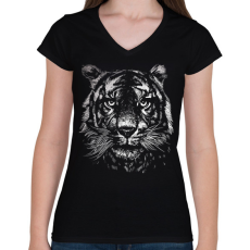 PRINTFASHION Tigris - Női V-nyakú póló - Fekete