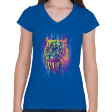 PRINTFASHION Tigris - Női V-nyakú póló - Királykék női póló