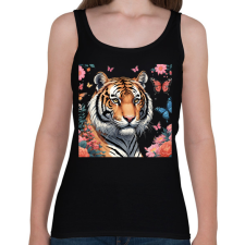 PRINTFASHION tigris pillangókkal és virágokkal - Női atléta - Fekete női trikó
