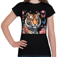PRINTFASHION tigris pillangókkal és virágokkal - Női póló - Fekete női póló